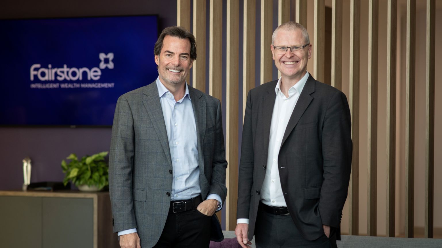New recruit – Fairstone Chief Corporate Development Officer Scott Kirkby (right) is welcomed to the business by CEO Steven Cooper CBE.